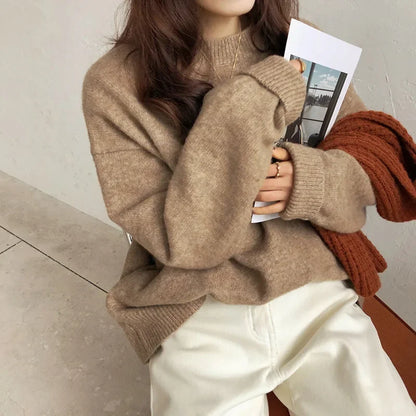 Damen Oversize Pullover – Retro Strickpulli im Lässigen Stil, Ideal für Herbst und Winter