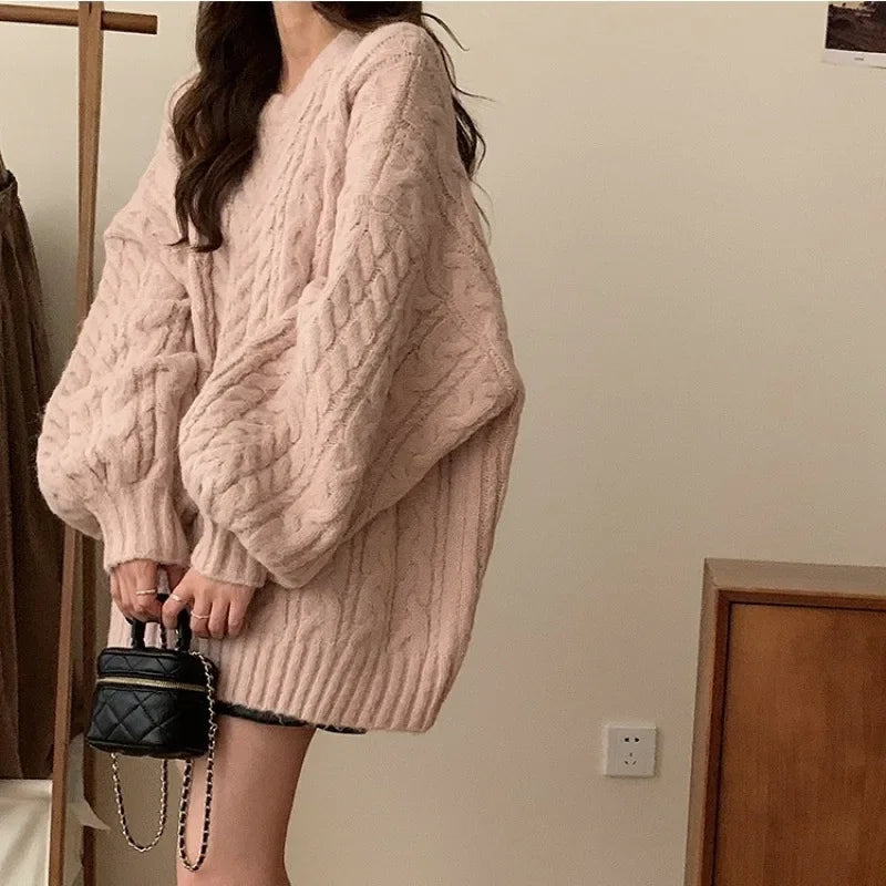 Damen Oversize Strickpullover im koreanischen Stil – Gemütlicher Casual Look für Herbst und Winter