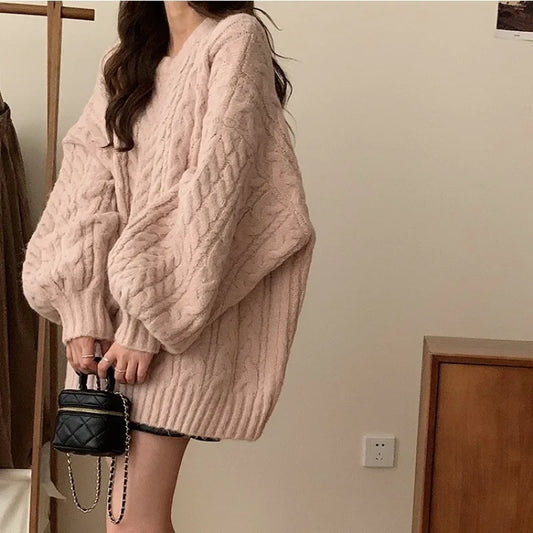 Damen Oversize Strickpullover im koreanischen Stil – Gemütlicher Casual Look für Herbst und Winter
