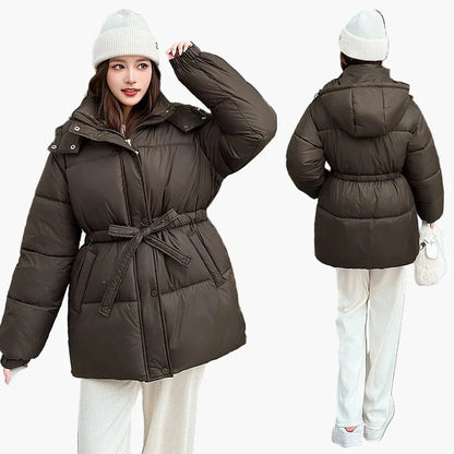 Damen Winter Steppjacke mit Gürtel, modisch und warm, ideal für Alltag und Freizeit