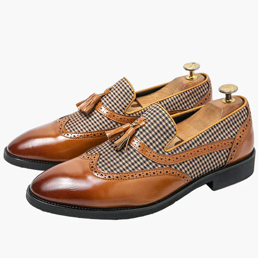 Herren Loafer im Vintage-Stil – Elegante Business- und Freizeit-Slipper mit Karomuster und Quasten
