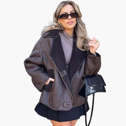 Damen Oversize Shearling Jacke für Herbst & Winter – Modischer Streetwear-Look