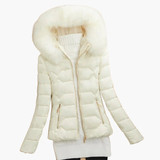 Damen Winter Daunenjacke mit Kapuze und Fellkragen – Eleganter, Wärmender Outdoor-Parka