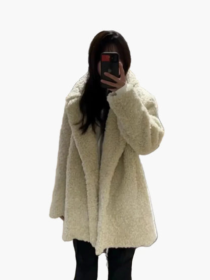 Damen Oversize Teddyfell Wintermantel – Warmer Kuschel-Look für Alltag und Freizeit