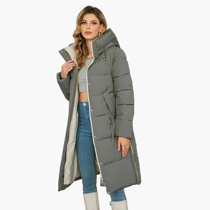 Damen Winter Steppmantel mit Kapuze – Langer, warmer Outdoor-Parka für Alltag & Freizeit