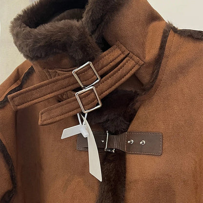 Damen Winter Shearling Jacke im Pilotenstil – Modische Kurzjacke für Alltag und Freizeit