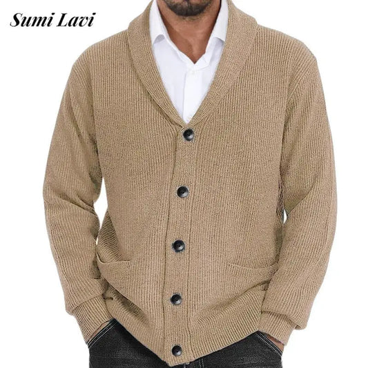 Cardigans en tricot pour hommes, pull décontracté, cardigans monochromes, revers boutonné, veste en tricot, pulls vintage pour hommes, automne, hiver, 2024