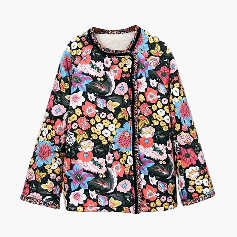 Damen Steppjacke im Vintage-Blumenmuster – Lässiger Boho-Style für Frühling und Sommer