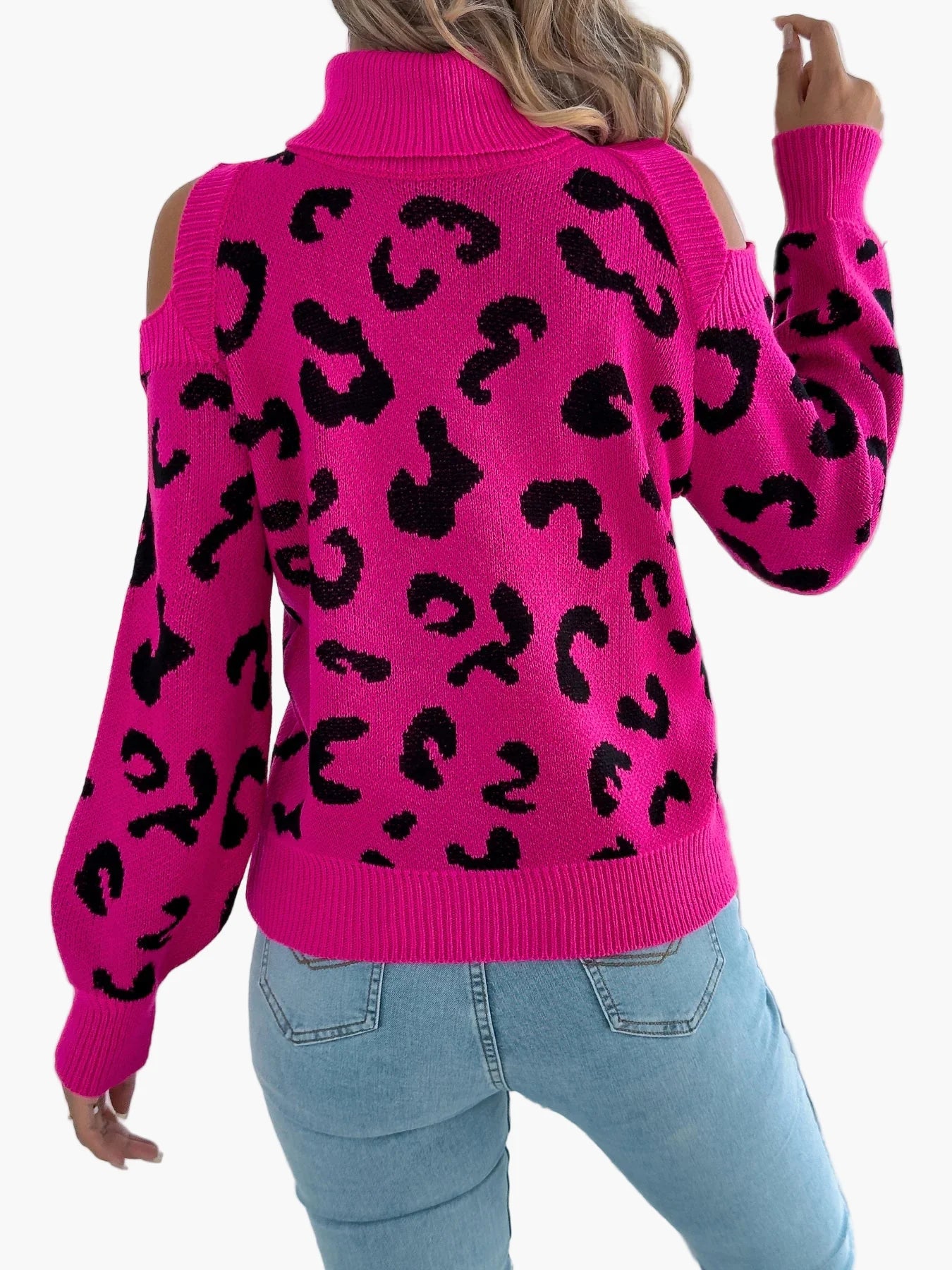 Damen Pullover mit Leopardenmuster und Cut-Out-Schultern – Modischer Strickpulli für Alltag und Freizeit