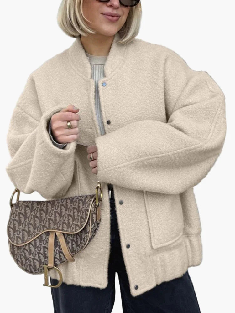 Damen Oversize Teddy Bomberjacke – Trendige Übergangsjacke für Alltag und Freizeit