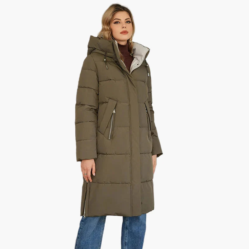 Damen Winter Steppmantel mit Kapuze – Langer, warmer Outdoor-Parka für Alltag & Freizeit