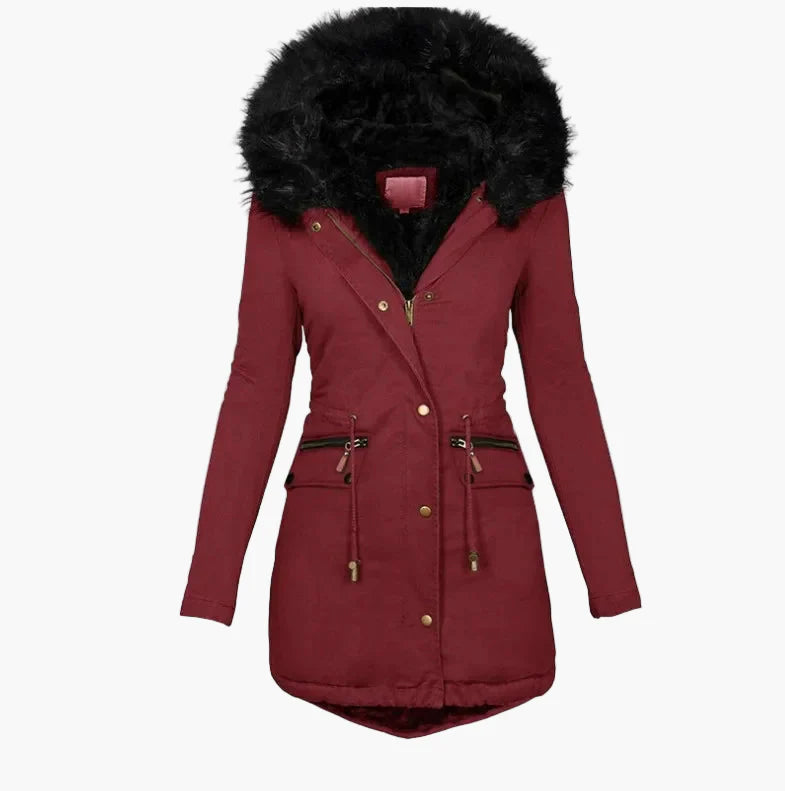 Damen Wintermantel mit Kapuze und Kunstfellkragen – Eleganter, warmer Parka für Herbst und Winter
