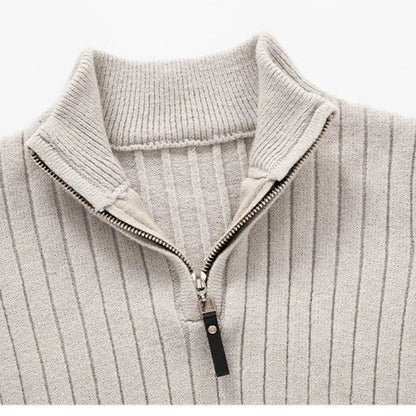 Herren Strickpullover mit halbem Reißverschluss – Eleganter Rippstrick für Business & Freizeit