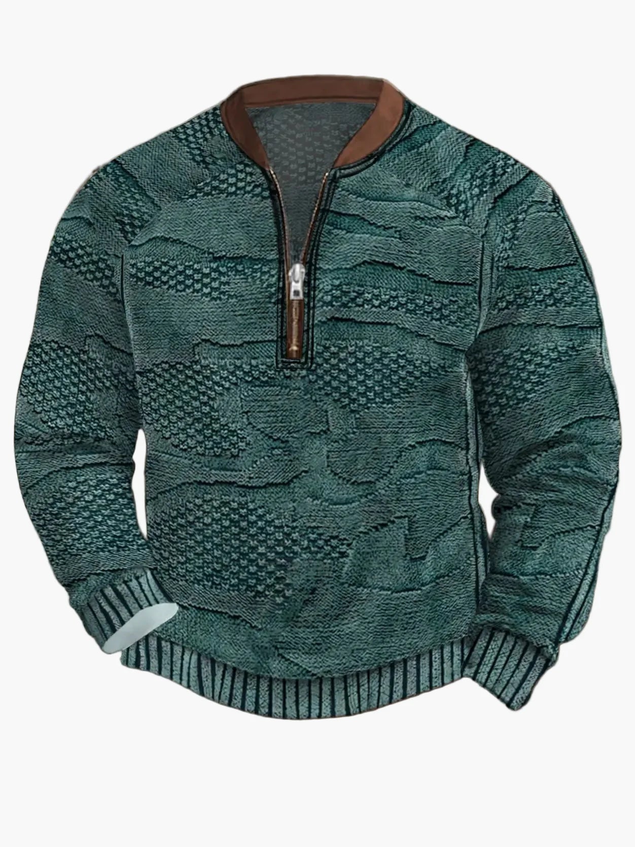 Herren Pullover mit Reißverschluss – Streetstyle, Modernes Digitaldruck-Design, Ideal für Frühling & Herbst