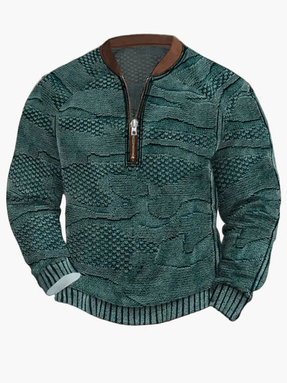 Herren Pullover mit Reißverschluss – Streetstyle, Modernes Digitaldruck-Design, Ideal für Frühling & Herbst