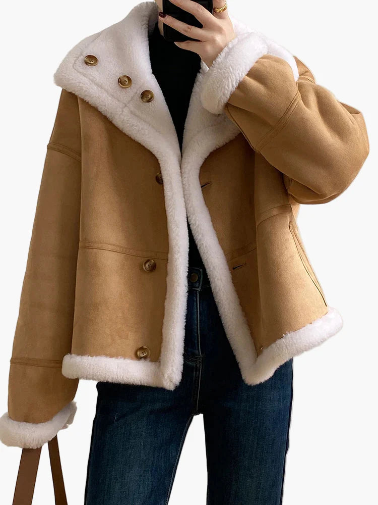 Damen Winter Shearling-Jacke im modernen Oversize-Stil – Warme Freizeitjacke für kalte Tage