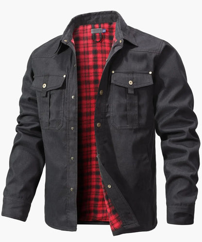 Herren Outdoor Freizeit Flanellgefüttertes Overshirt im Western Cowboy Stil – Freizeitjacke mit Druckknöpfen für Alltag und Abenteuer