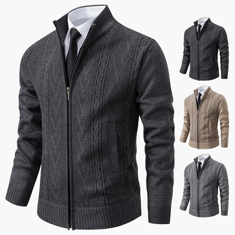 Herren Strickjacke mit Zopfmuster – Eleganter Business Casual Cardigan für Büro & Alltag