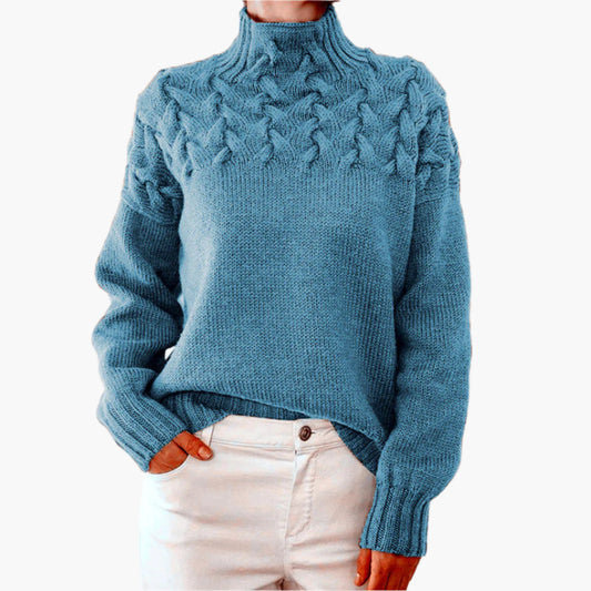 Damen Strickpullover mit Zopfmuster und Stehkragen – Modischer Winterpullover für stilvolle Outfits