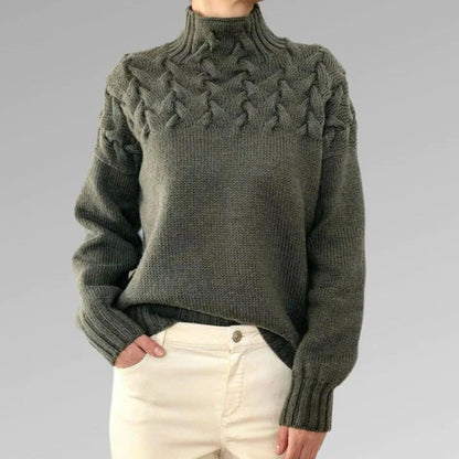 Damen Strickpullover mit Zopfmuster und Stehkragen – Modischer Winterpullover für stilvolle Outfits