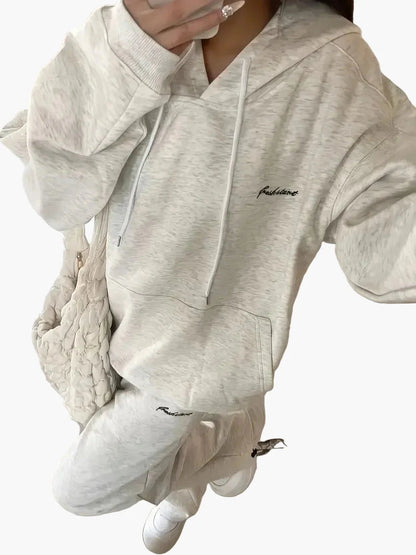 Damen Freizeit Oversize Hoodie Jogginganzug Zweiteiler Set – Lässiger Streetwear Stil