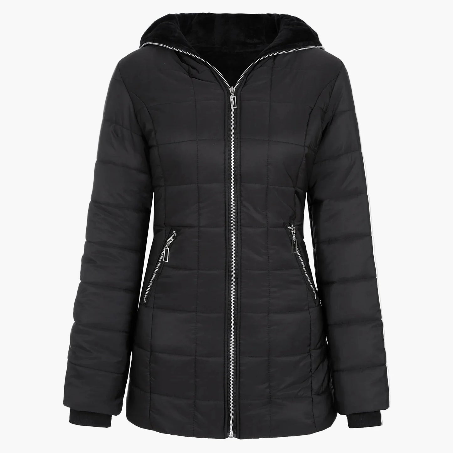 Damen Winterjacke mit Kapuze – Modische Steppjacke mit Fleecefutter und Reißverschluss, ideal für Outdoor und Alltag