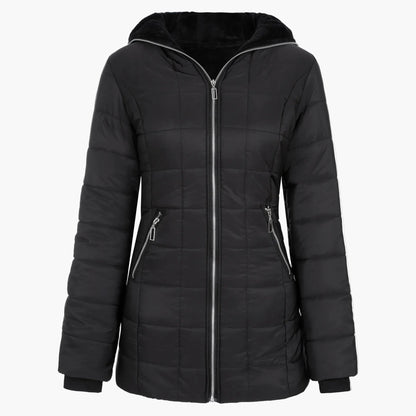 Damen Winterjacke mit Kapuze – Modische Steppjacke mit Fleecefutter und Reißverschluss, ideal für Outdoor und Alltag