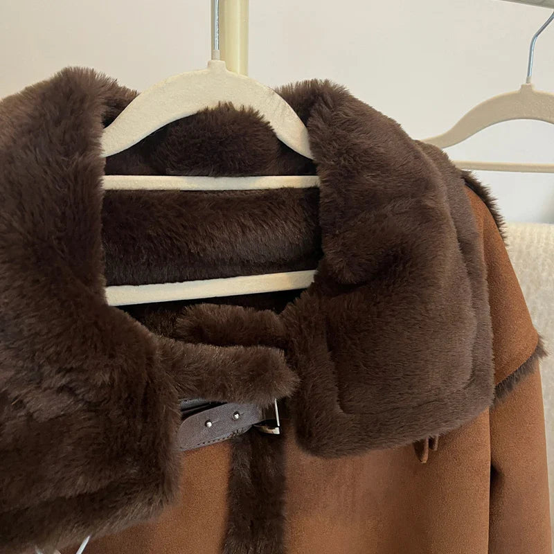 Damen Winter Shearling Jacke im Pilotenstil – Modische Kurzjacke für Alltag und Freizeit