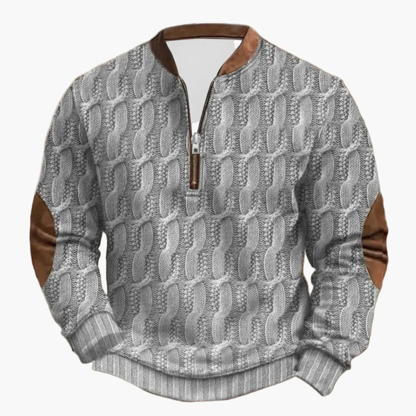 Herren Outdoor Freizeit Sweatshirt mit Stehkragen und Reißverschluss – Moderner Strick-Look für Alltag und Freizeit