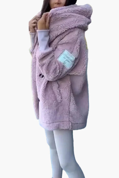 Damen Teddyfell Kapuzenmantel – Kuscheliger Oversize Wintermantel für Alltag und Freizeit