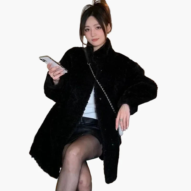 Damen Teddyfell Wintermantel Lässig Bequem Modern