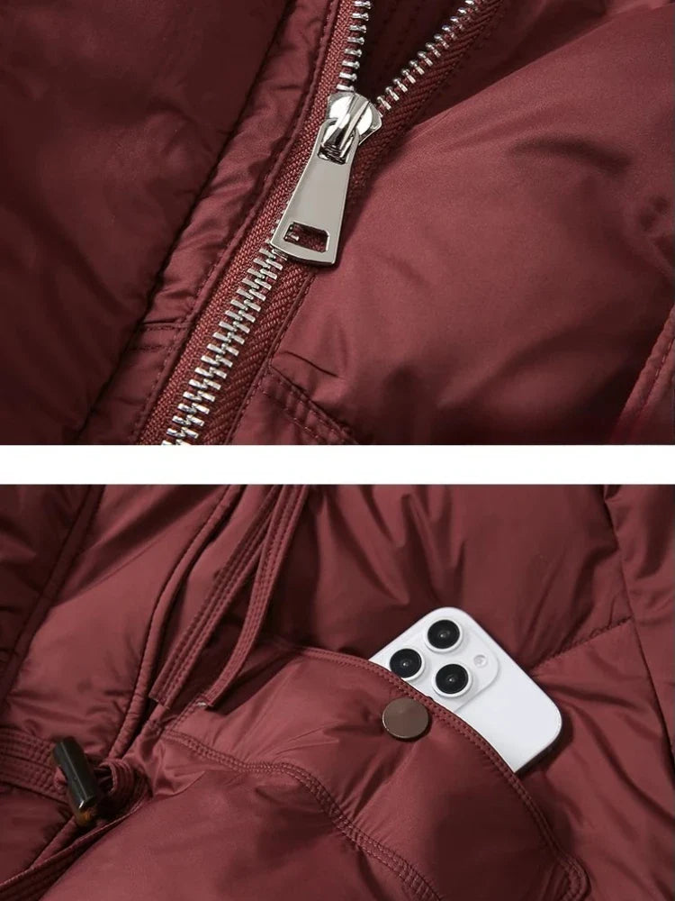 Damen Winterjacke mit großem Kunstfellkragen – Eleganter, warmer Steppmantel für Alltag und Freizeit