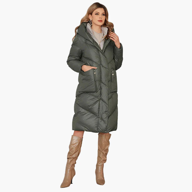 Damen Winter Steppmantel mit Kapuze – Eleganter langer Puffer für Alltag & Outdoor