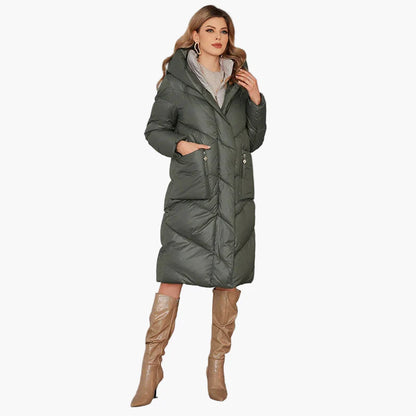 Damen Winter Steppmantel mit Kapuze – Eleganter langer Puffer für Alltag & Outdoor
