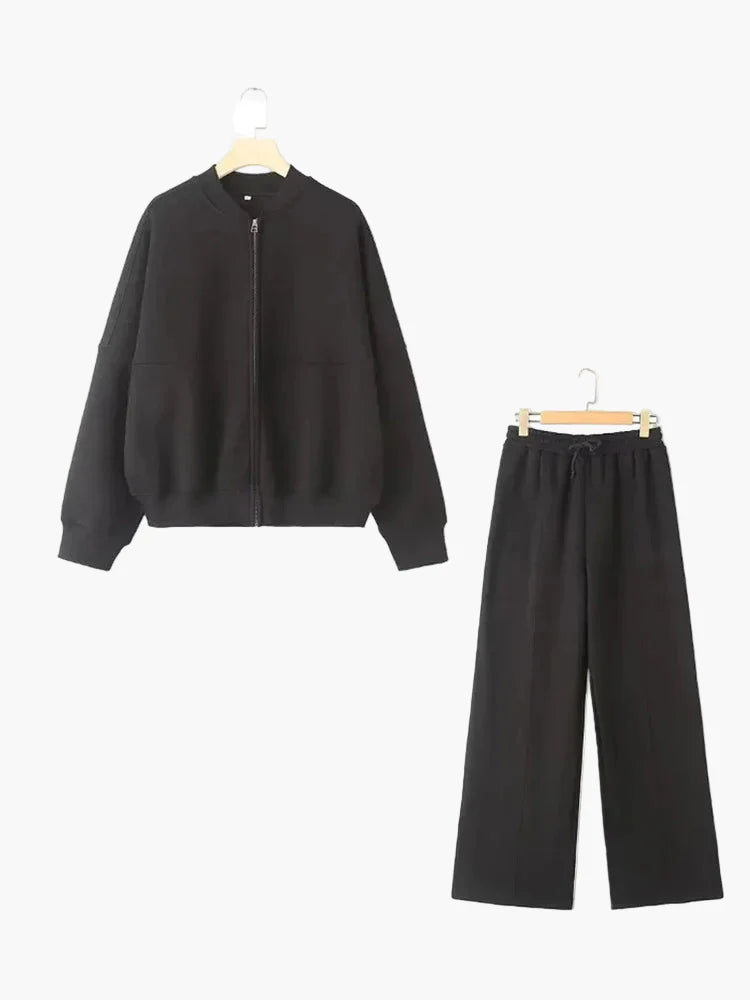 Damen Oversize Zweiteiler Set – Lässiger Reißverschluss Hoodie & Weite Hose, Perfekt für Freizeit & Streetwear
