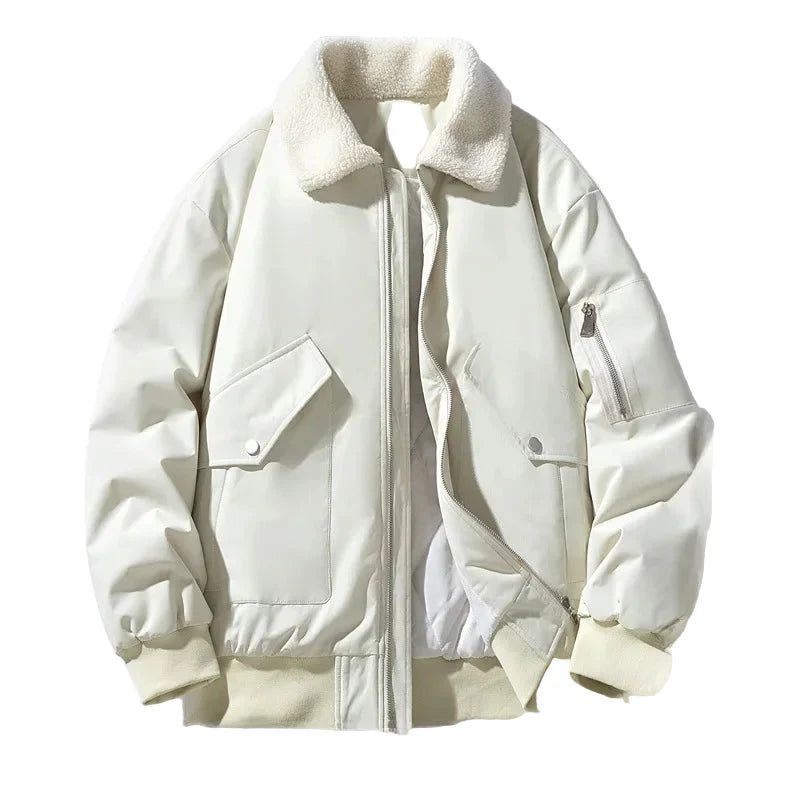 Herren Winter Bomberjacke mit Lammfellkragen – Modische Freizeit- und Outdoorjacke