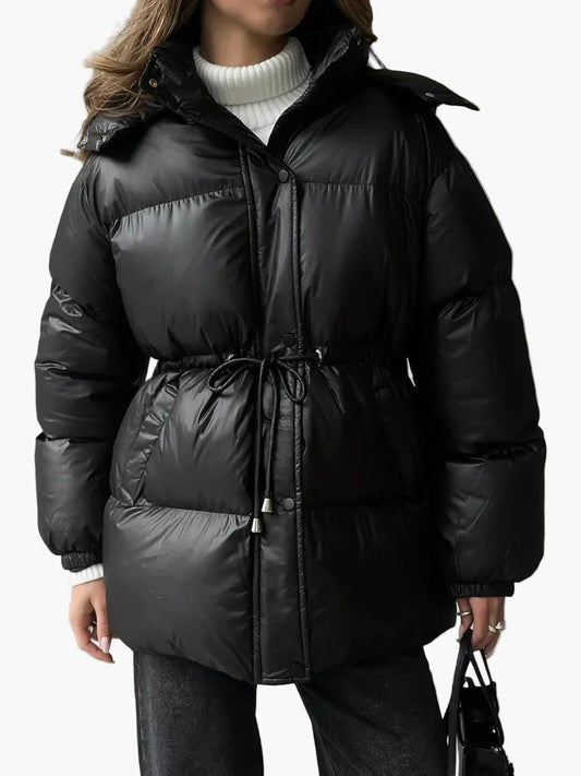 Damen Winter Steppjacke mit Kapuze und Taillenzug – Modischer Outdoor Parka für kalte Tage