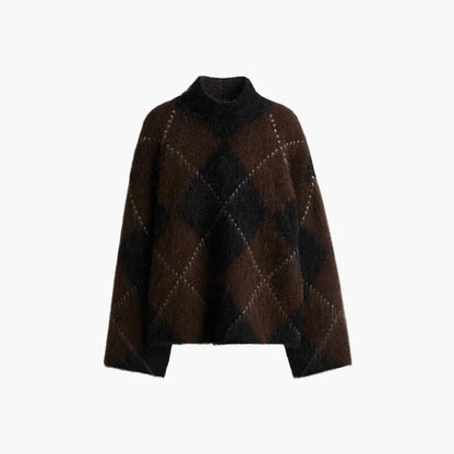 Damen Oversize Strickpullover im Karo-Design für Herbst und Winter – Trendiger und Bequemer Freizeitlook