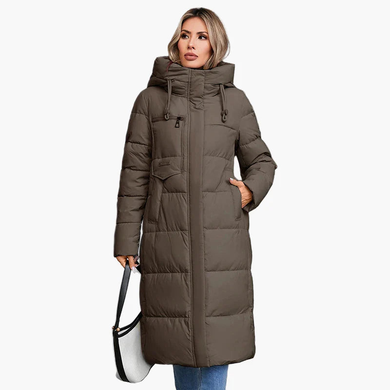 Damen Winter Steppmantel mit Kapuze – Warmer Outdoor-Langmantel für kalte Tage