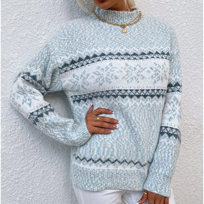 Lucia - Hässlicher Weihnachtspulli - Halber Rollkragenpullover mit Schneeflockenmotiv