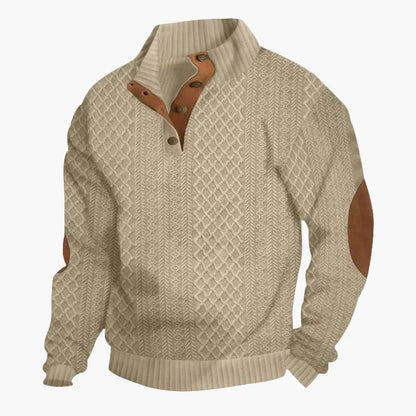 Herren Strickpullover mit Stehkragen und Wildleder-Akzenten – Eleganter Freizeitpullover für Herbst & Winter