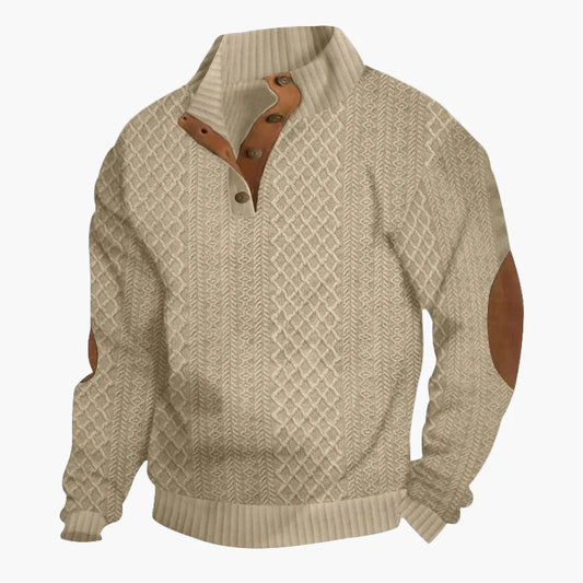 Herren Strickpullover mit Stehkragen und Wildleder-Akzenten – Eleganter Freizeitpullover für Herbst & Winter