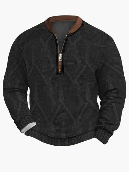 Herren Pullover mit Reißverschluss – Streetstyle, Modernes Digitaldruck-Design, Ideal für Frühling & Herbst