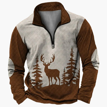 Herren Outdoor Sweatshirt mit Hirschkopf-Print, Freizeitpullover, modischer Stehkragen