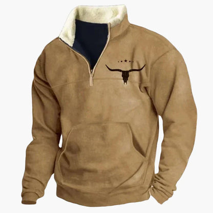 Herren Western Fleece Pullover mit Ethno-Muster und Stehkragen – Ideal für Outdoor & Freizeit