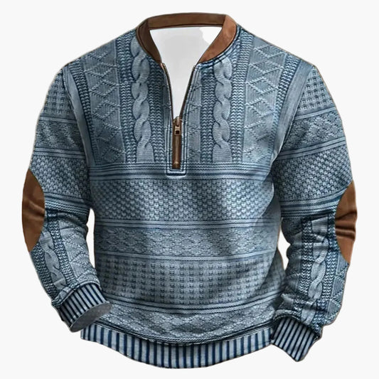 Herren Outdoor Freizeitpullover mit Stehkragen und Zipper – Strick-Look, Komfort für Alltag und Outdoor