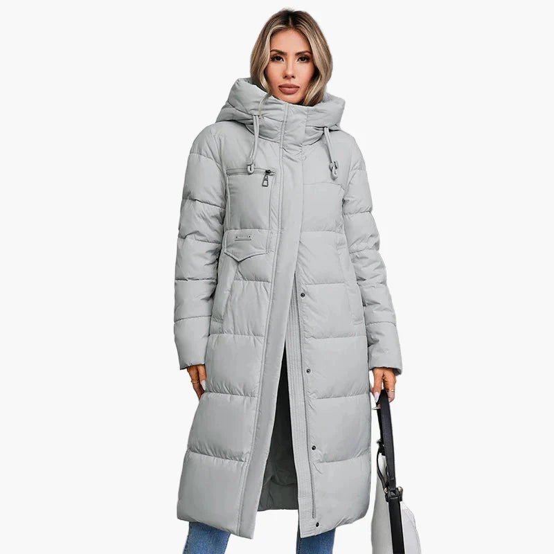 Damen Winter Steppmantel mit Kapuze – Warmer Outdoor-Langmantel für kalte Tage