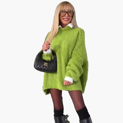 Damen Oversize Pulloverkleid mit Ballonärmeln und Hemdkragen – Modisches Herbst-Outfit