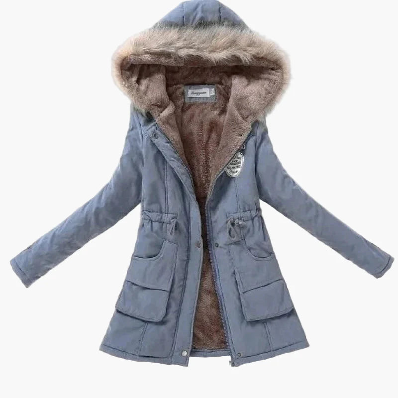 Damen Winterparka mit Kunstfellkapuze und Fleece-Innenfutter – Modischer Koreanischer Mantel für kalte Tage