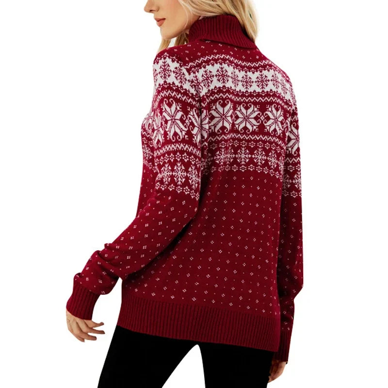 Alina - Hässlicher Weihnachtspulli - Vintage Rollkragenpullover mit Schneeflockenmotiv